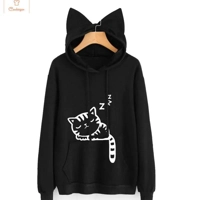 Cute Cat Print Hooded Sweatshirt for Women