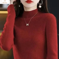 Solid Half Turtleneck Knit Sweater for Women