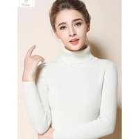 Fashionable Womens Turtleneck Jumper with Thermal Striped Knit