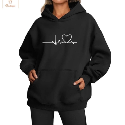 Heartbeat Love Printed Womens Hoodie Sweater