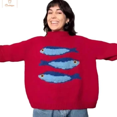 Retro Fish Knit Pullover Sweater