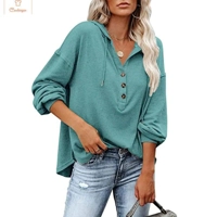Womens Casual Button Hoodie Sweatshirt