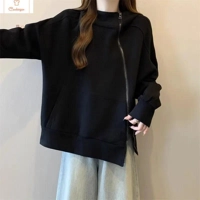 Plus Size Diagonal Zipper Hoodie