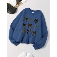 Retro Leopard Print Bow Hoodie for Women