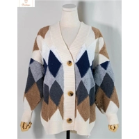 Plaid Puff Sleeve Oversized Cardigan