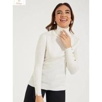 Womens Cropped Turtleneck Sweater with Buttons