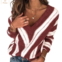 Loose Striped V-Neck Knit Sweater
