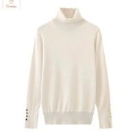 Womens Cropped Turtleneck Sweater with Buttons