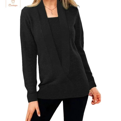 Knitted Deep V-Neck Long-Sleeve Sweater