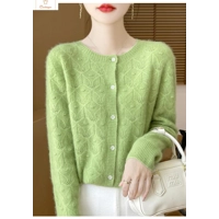 Womens 100% Wool Hollowed Out Cardigan