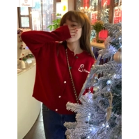 Fashionable Cashmere Snowman Embroidered Cardigan