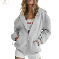 Fashion Gray Zip-Up Hoodie for Women