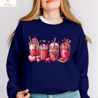 Valentines Day Coffee Print Hoodie for Women