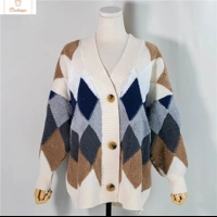 Plaid Puff Sleeve Oversized Cardigan