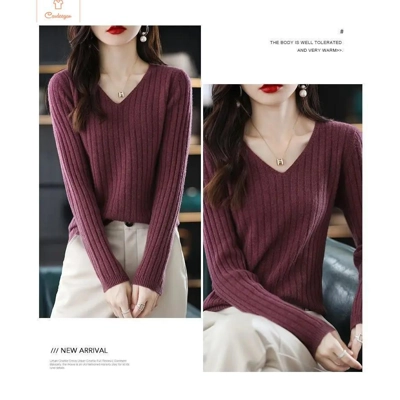 V-Neck Knitted Pullover Sweater for Women