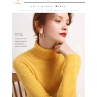 Fashionable Womens Turtleneck Jumper with Thermal Striped Knit