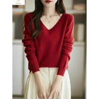 Womens Merino Wool V-neck Pullover Sweater