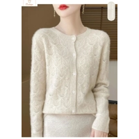 Womens 100% Wool Hollowed Out Cardigan