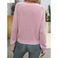 Womens Knitted Hollow V-Neck Sweater