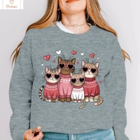 Valentines Cat Print Hip Hop Hoodie