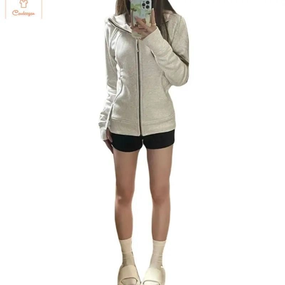 Cropped Grey Zip-Up Hoodie for Women
