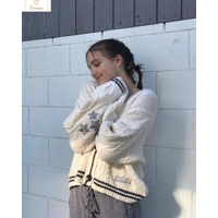 Vintage Star Embroidered Loose Cardigan