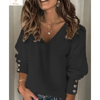 Loose Long Sleeve V-Neck Knit Sweater