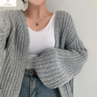 Womens Lantern Sleeve Casual Cardigan Sweater