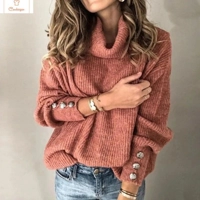 Customizable Womens Buttoned Turtleneck Sweater