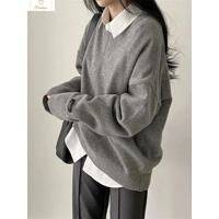 Casual Oversize Black V-Neck Sweater