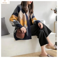 Plaid Puff Sleeve Oversized Cardigan