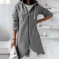 Solid Color Hooded Zipper Cardigan