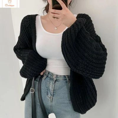 Womens Lantern Sleeve Casual Cardigan Sweater