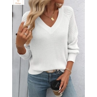 Womens Knitted Hollow V-Neck Sweater
