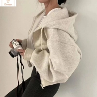 Navy Blue Cropped Zip-up Hoodie