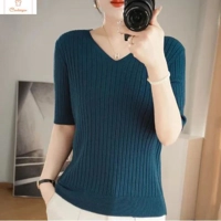 Casual V-neck Knit Sweater for Women