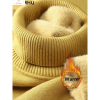 Winter Velvet Lined Turtleneck Knit Sweater