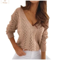 Mocha V-Neck Cutout Knit Sweater