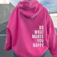 Happy Vibes Letter Print Fleece Hoodie