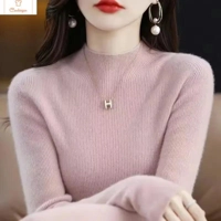 Solid Half Turtleneck Knit Sweater for Women