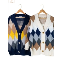 Plaid Puff Sleeve Oversized Cardigan