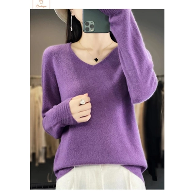 Womens Merino Wool V-Neck Sweater