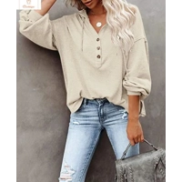 Womens Casual Button Hoodie Sweatshirt
