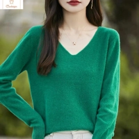 Womens Merino Wool V-neck Pullover Sweater