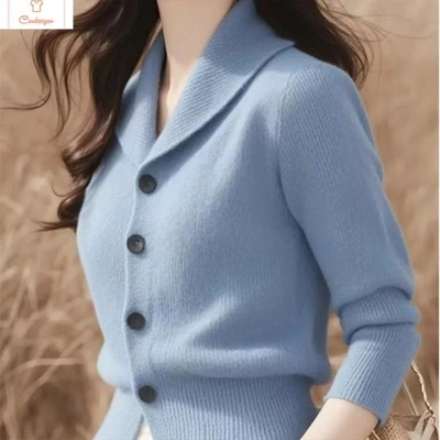 Slim Turn-down Collar Knitted Cardigan Slim Turn-down Collar Knitted Cardigan