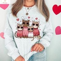 Valentines Cat Print Hip Hop Hoodie