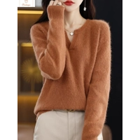 Mink Cashmere V-neck Pullover Sweater