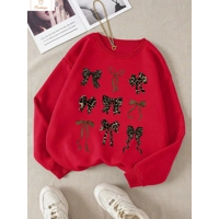 Retro Leopard Print Bow Hoodie for Women