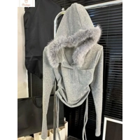 Korean Simple Solid Color Fur Collar Hoodie