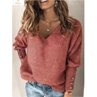 Casual V-neck Knitted Sweater for Women